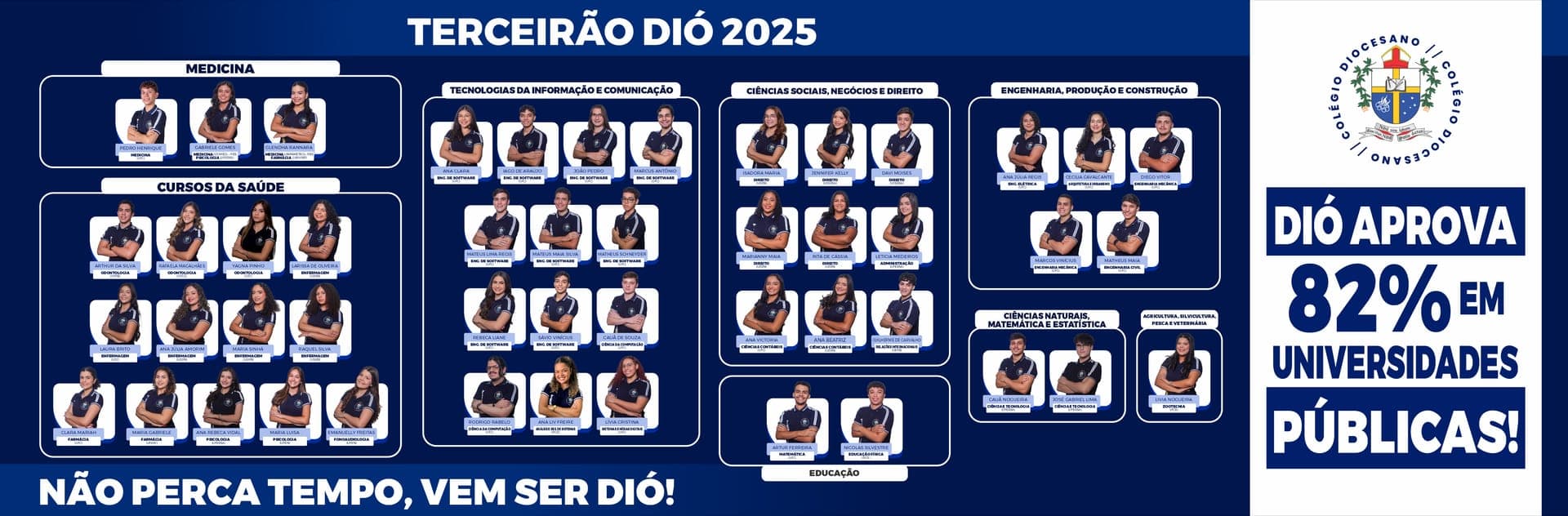 Terceirão Dió 2025: 82% dos alunos aprovados em universidades públicas, em cursos como medicina, engenharias, direito e tecnologia